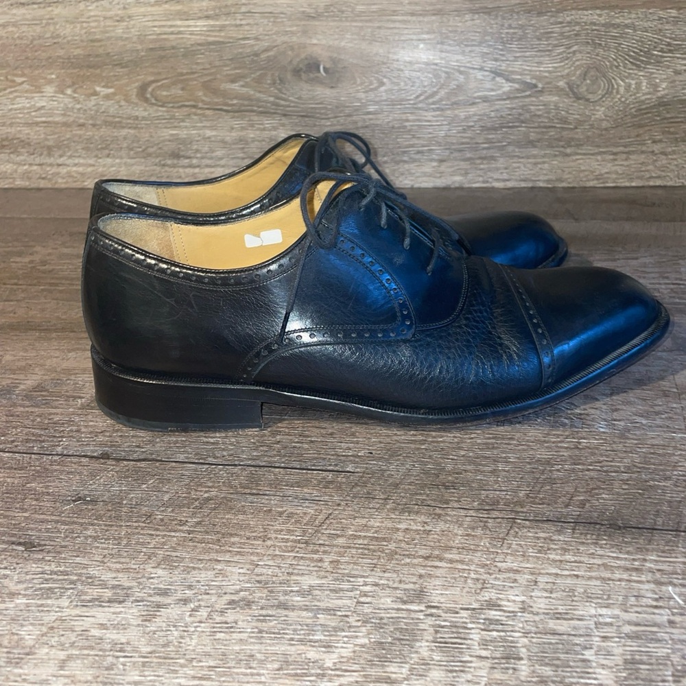 MEZLAN Leather NICOLA Oxfords Dress Shoes Deer Skin Captoe Sz. 9.5 W Black Spain - Picture 2 of 15